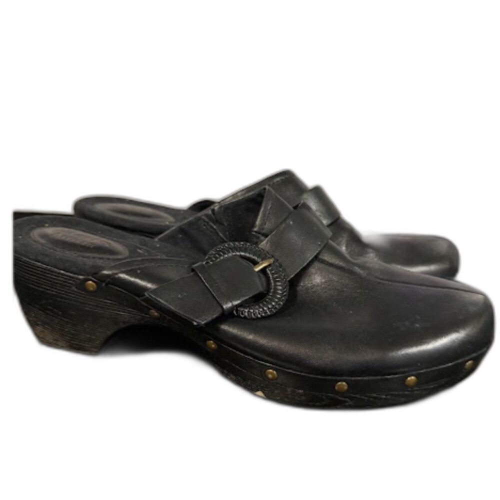 Clarks Artisan Clogs 9 Black Buckle Embellished Studded Cottage Witchy Leather